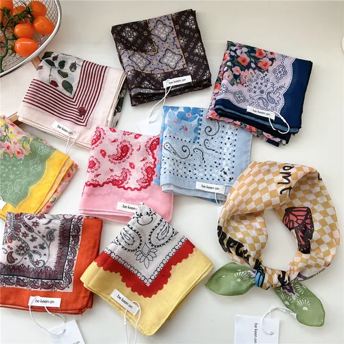 Bufanda cuadrada de lino y algodón para niña, 55cm, diadema elegante coreana, diadema decorativa a la moda, accesorios para bufanda Floral