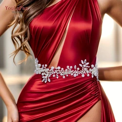 YouLaPan Pearl Belt Woman Dress Sash Handmade Beaded Belts with Organza Bridal Evening Gown Belt for Party Wedding SH186