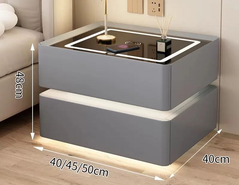 Modern Style Solid Wood Bedside Table with Wireless Charging Smart 2 Drawers Bedroom Nightstands with Lock 40cm image 3