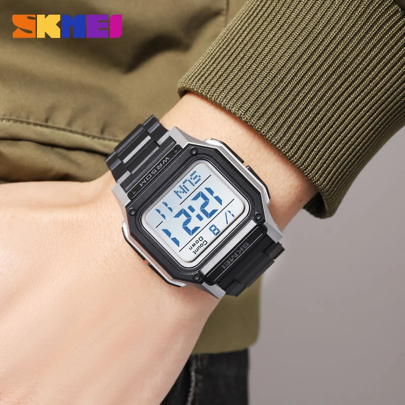 SKMEI Waterproof Sport Watch for Man Countdown Stopwatch Digital Wristwatch 2Time Fashion Mens Clock