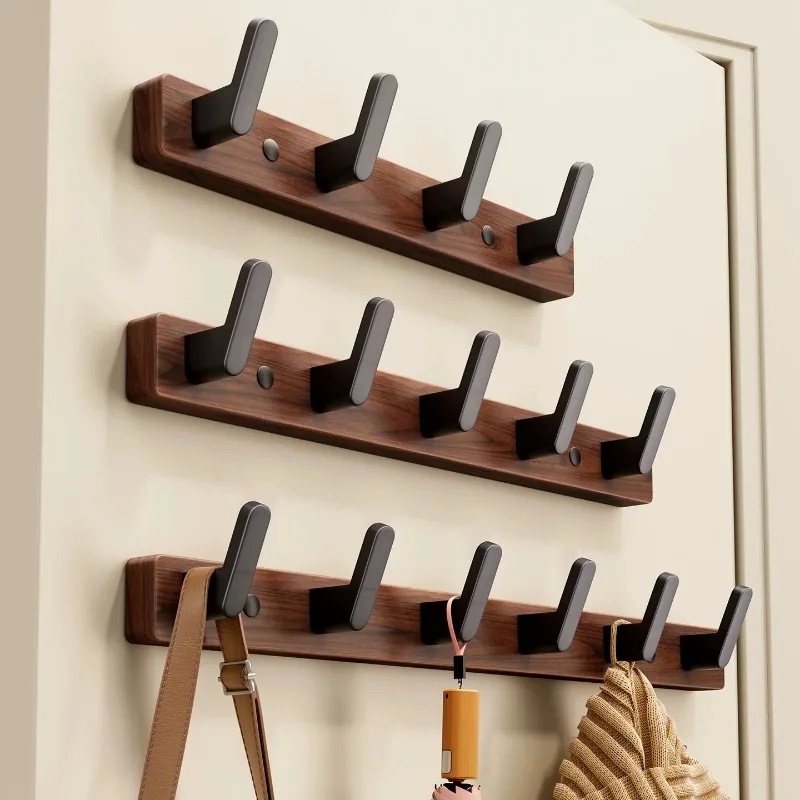 No Drill Walnut Wall Hook Rack Bedroom Hat Garment Door Organizer