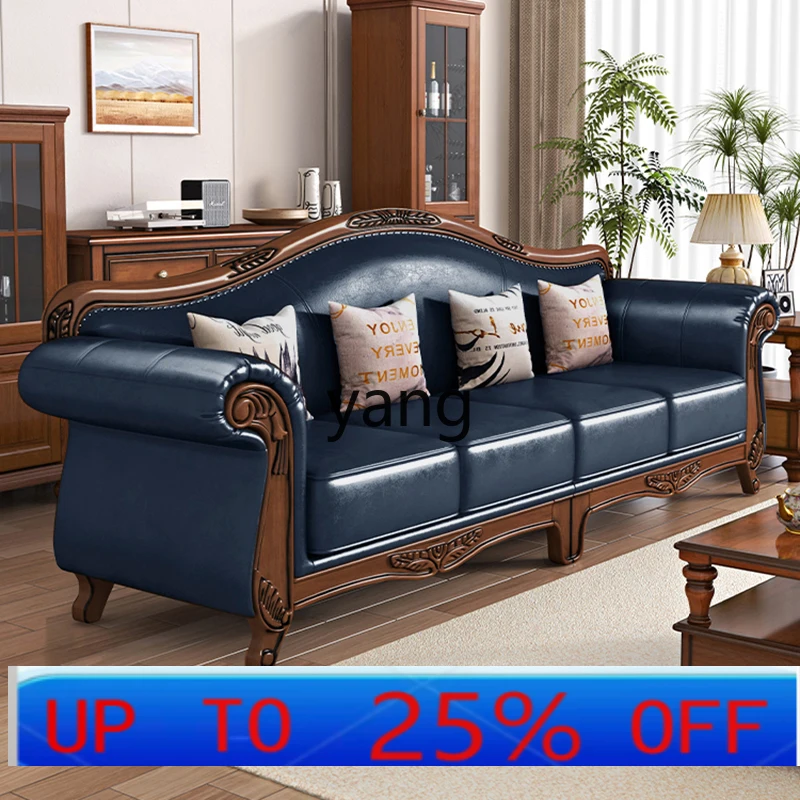 

LTT American retro solid wood leather sofa rural pastoral style living room villa residential furniture