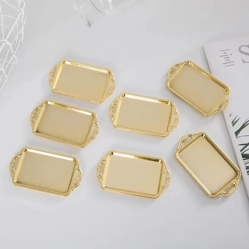 10Pcs Rectangular Gold Storage Mini Tray Silver Cake Fruit Plate Jewelry Display Plastic Tray Party Sushi Plate For Home Decor
