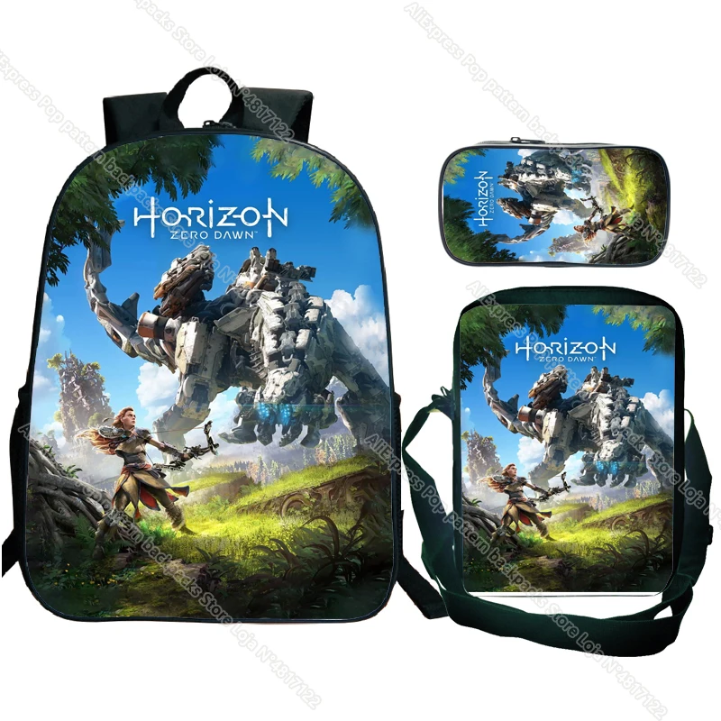 3 Pcs Horizon Forbidden West Backpack Children Kids Student School Pencil Bags Aloy Stationery Box Laptop Mochila Boys Gifts