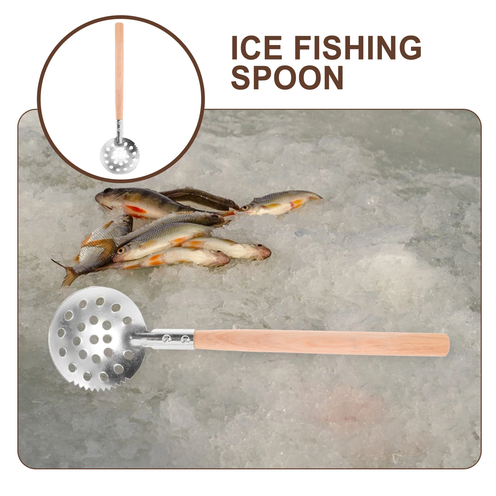 

Serrated Ice Fishing Spoon Scoop Reusable Skimmer Long H Wooden Grip Ergonomic Metal Galvanized Sheet Outdoor Fishing Gear