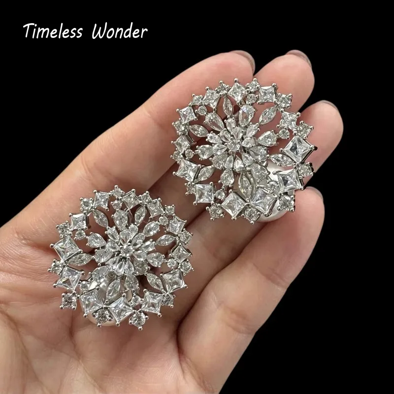 Timeless Wonder Fancy Crystal Zircon Floral Button Earrings Women Designer Jewelry Trendy Sweet Gift Rare Top Classy 3346