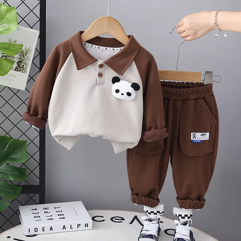 Spring Autumn Children Kids Boy Clothes Infant Cartoon Panda T-shirt Pants 2Pcs/set Toddler Fashion Cloth Tracksuits 0-5 Years