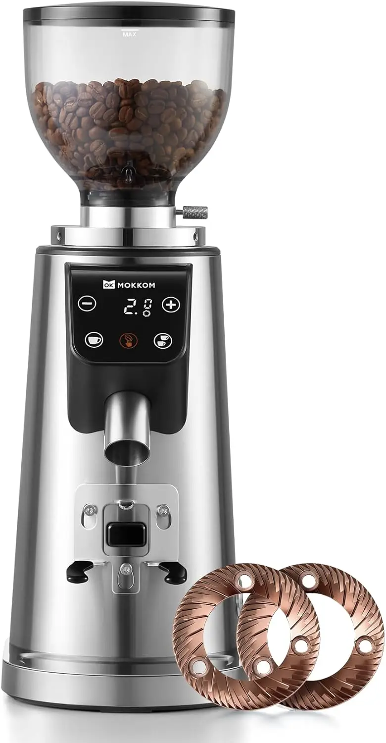 

Professional 64mm Plated Flat Burr Coffee Grinder with 100 Grind Settings, All-Metal Stainless Steel Body, Coffee Bean Gr