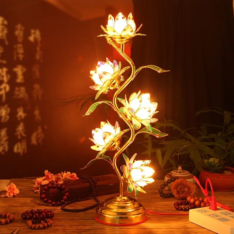 Lotuslampe Buddha Frontlicht Versorgungslampe S-förmige Lotuslampe Buddhistische Lampe Höhe 61 cm Tempel Zuhause