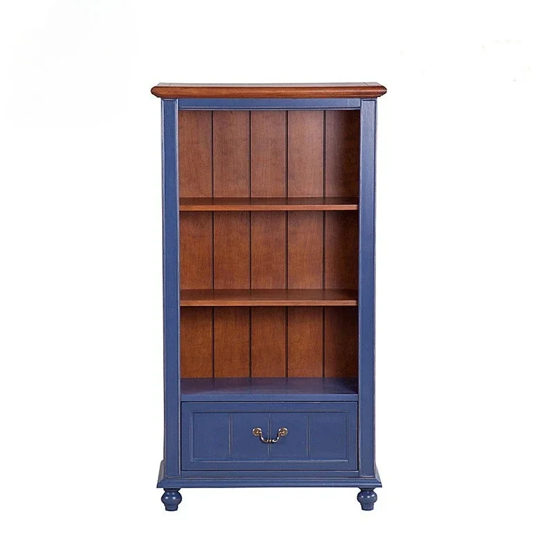

American rural solid wood bookcase, Mediterranean storage simple single combination children's bookshelf with drawers