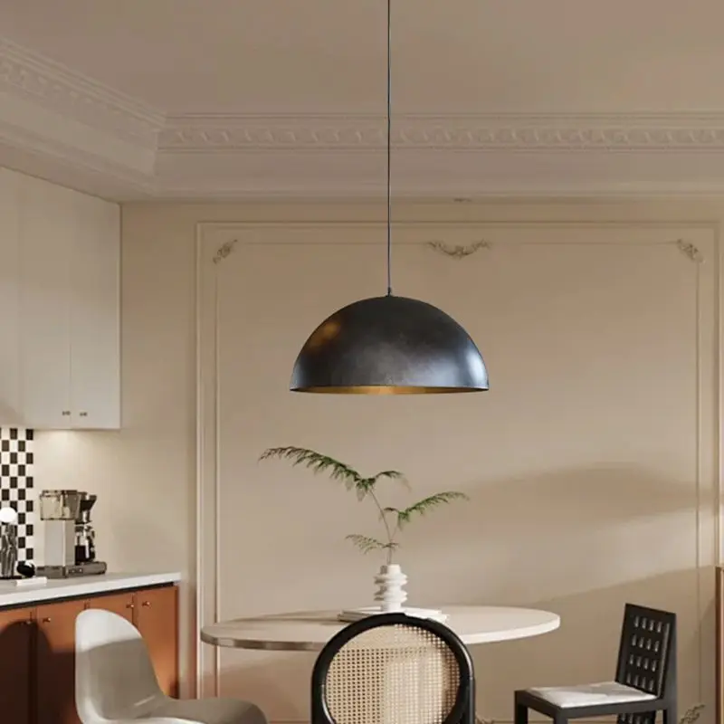 Luminária pendente vintage americana para restaurante, lâmpada de teto industrial francesa wabi sabi com tampa redonda