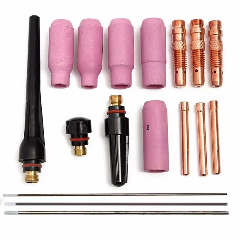17Pcs/kit TIG Welding Torch Cup Collet Body Nozzle  Tungsten Electrode Alumina Nozzle Gas Les Cups Kit Tools WP-17 WP-18 WP-26