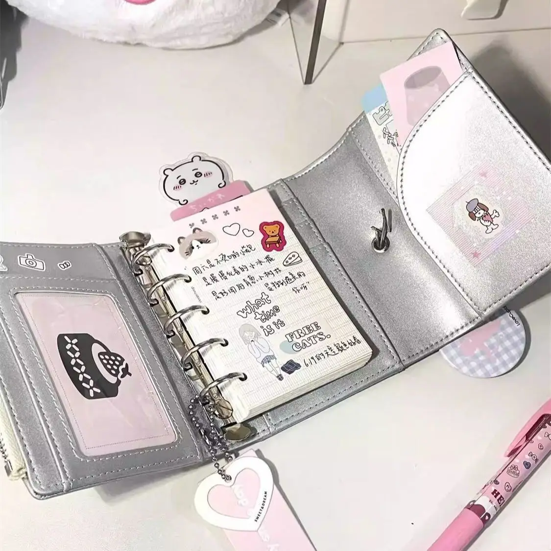 M5 Korean Style Silver Strap Three-fold Loose-leaf Notebook Schedule Planner Notebook Diary Journal Card Book Office Stationery