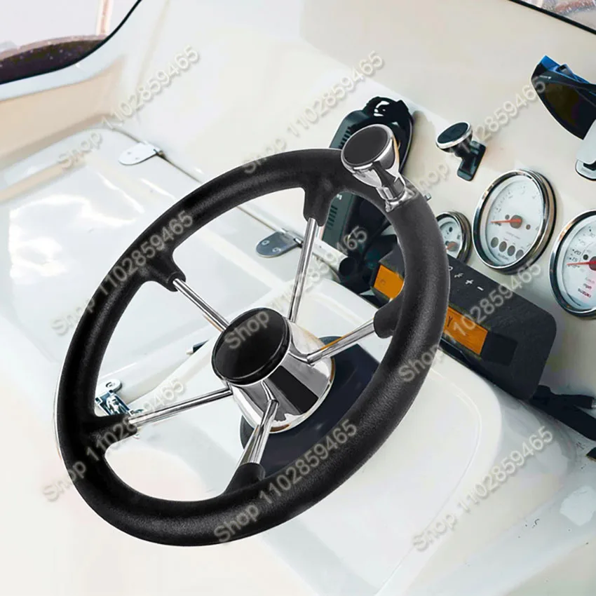 Marine Ship Grade Stainless Steel Yacht Steering Wheel Foam Grip Power Ball Black Rudder Ship Accessories Boat Steering Wheel