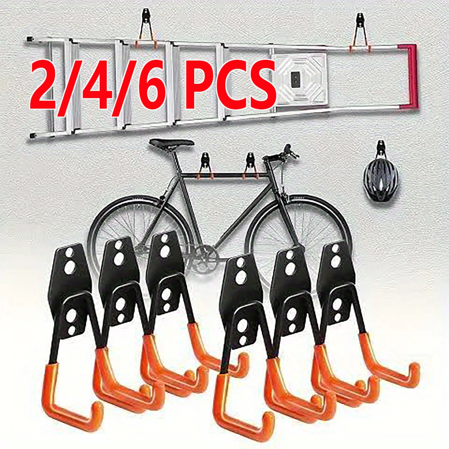 2/4/6 Piece Set of Heavy-Duty Metal Wall Hooks, Suitable for Garage and Garden Storage - Modern Wall-Mounted Design, Strong Grip, Black Finish, Easy to Install, Space-Saving, Suitable for Bicycles, Ladders, and Tools