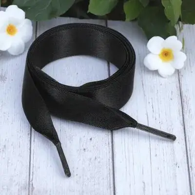 검은색 실크 리본 신발끈 한 쌍, 패션 신발 DIY 장식 액세서리용 평평한 리본 신발끈