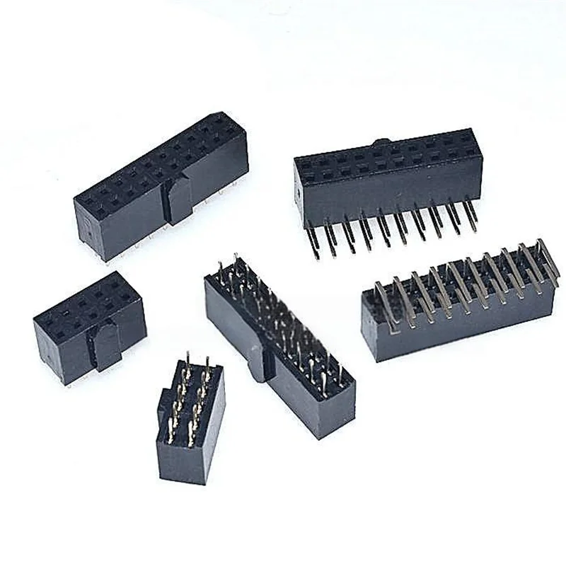 10PCS 2.54mm Pitch Dual-Row Female Header with Locating Boss Polarizing Nose Box Header Type 2×5P 2×10P Straight/Right-Angle Pin