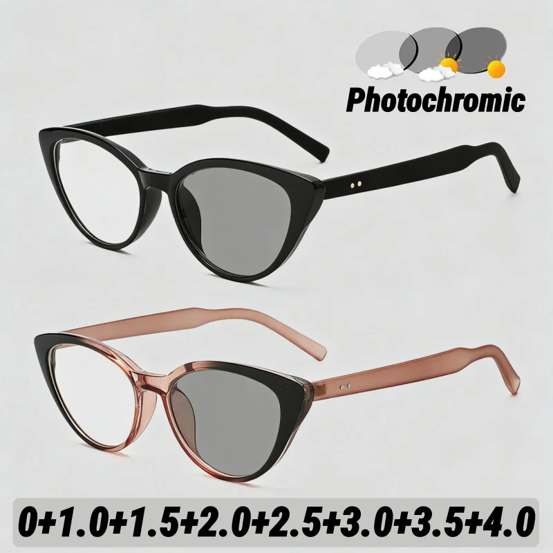 

Men's & Women's Large Frame Cat-Eye Photochromic Presbyopia Glasses HD Anti Blue Light Near Vision Glasses with Plus Diopters