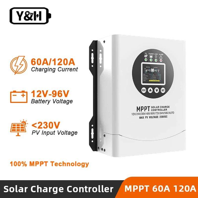 

Y&H 60A 120A MPPT Solar Charge Controller 12V To 96V Auto PV max input 230V built-in smart fan for lithium iron phosphate