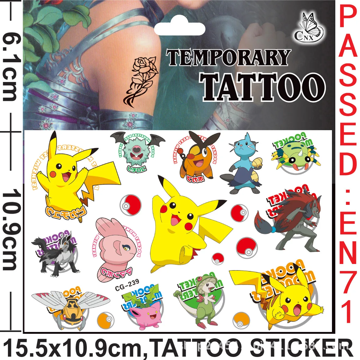 New Pokemon Pikachu Tattoo Stickers Action Figure Cartoon Children's Temporary Tattoos Random 1pcs Kids Boys Girls Birthday Gift