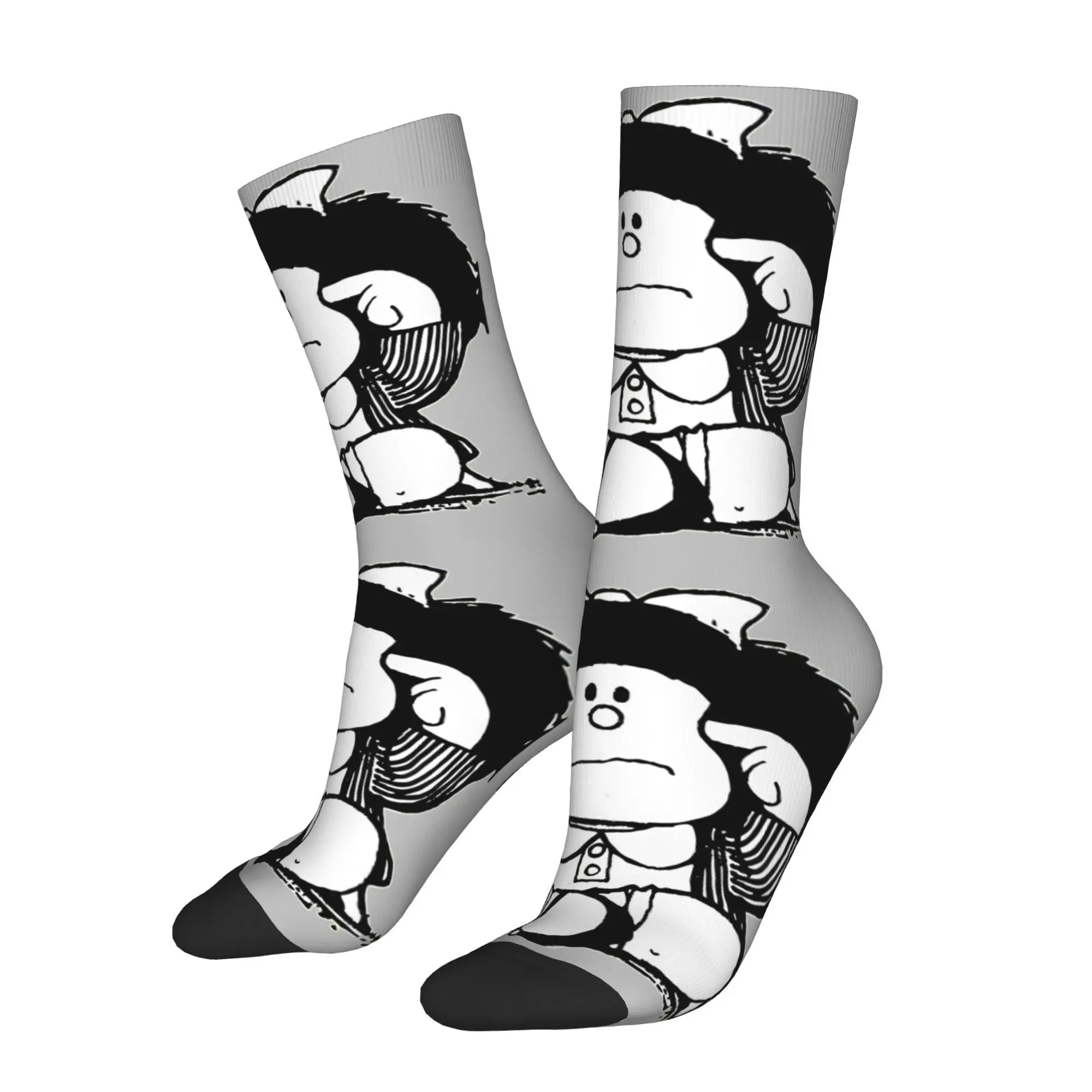 

Забавные носки для мужчин Mafalda, хип-хоп, Harajuku, счастливый качественный узор, носки с принтом, бесшовный подарок