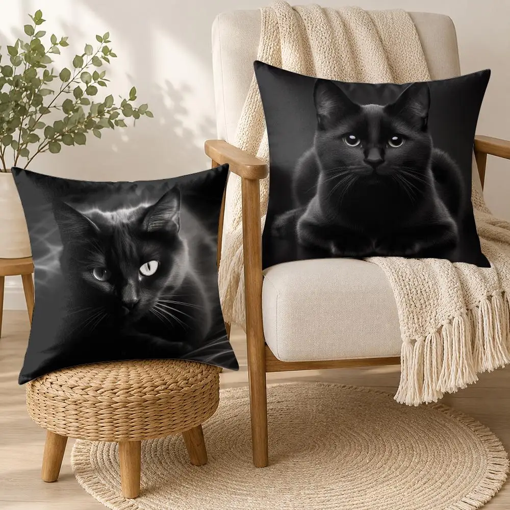 Black Cat Cute Kitty Cushion Cover Square Decorative Throw Pillow 40x40cm For Sofa Bedroom Living Room Home Decor