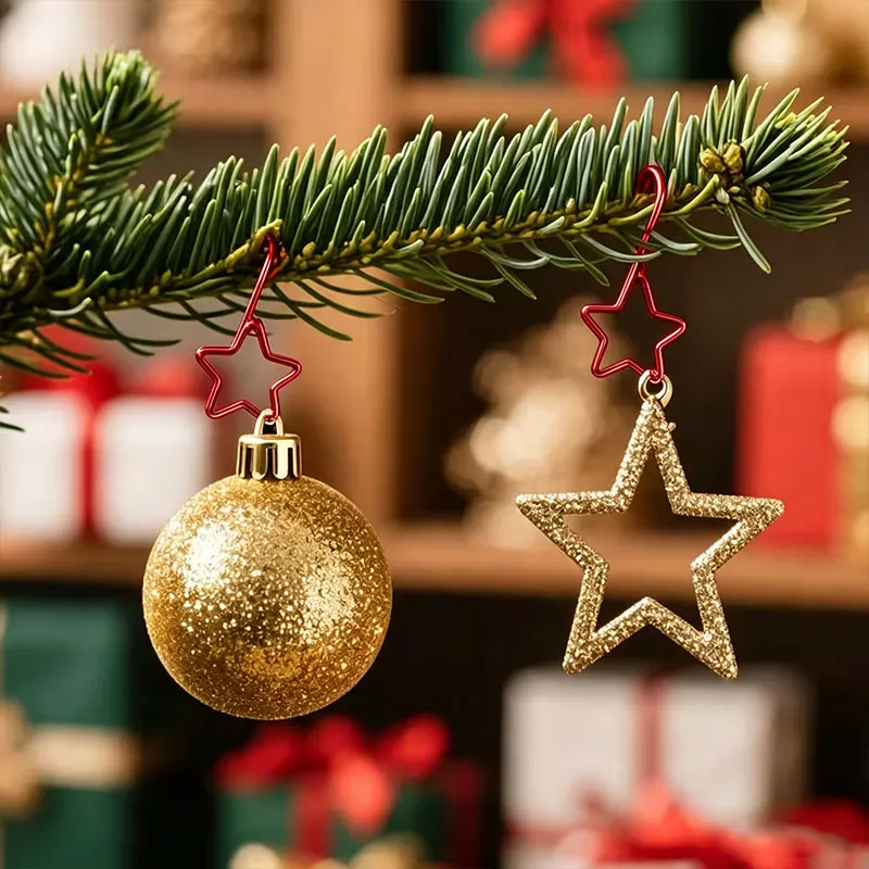 20 Decorative Hooks, Suitable for Christmas Trees, Home Party Decorations, Metal Star-Shaped Decorative Hangers, Christmas Stocking Anchors, Small Decorative Balls, Lightweight Hooks, Pins, Indoor and Outdoor Decorative Clips