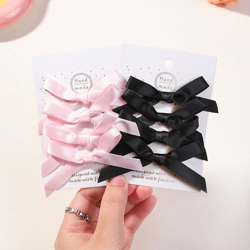 

4Pcs/set Kids Sweet Solid Color Mini Bowknot Hair Clip for Baby Girls Ballet Style Ribbon Braided Hair Accessories Wholesale