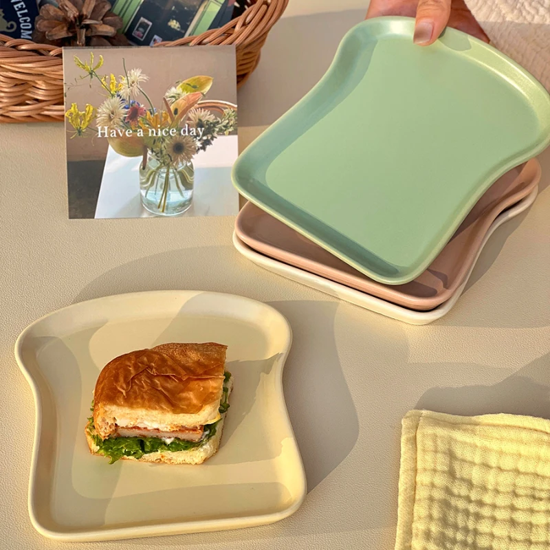 Creative Ceramic Plate Toast Shape Solid Color Flat Homehold Porcelain Tableware Breakfast Bread Vegatable Salad Fruit Plates