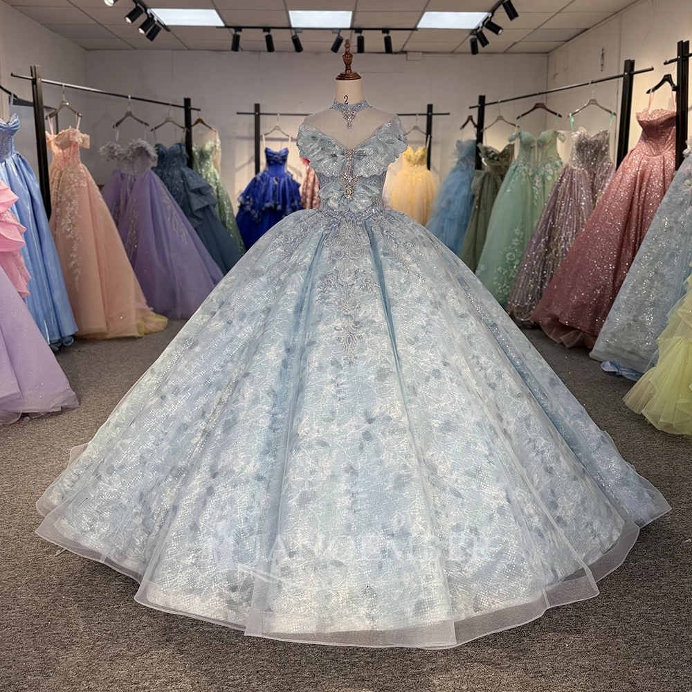 

Mexico Shiny Beaded Quinceanera Dresses Sleeveless Ball Gown High Collar Sweet 16 Dress Customized Vestidos de 15 Quinceañera