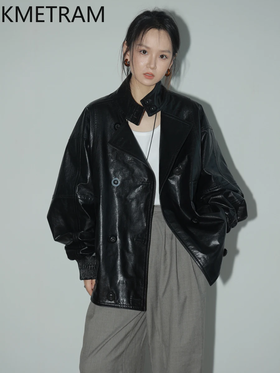 KMETRAM 100% Naturalna Skóra Owcza Damska Kurtka Skórzana Wysokiej Jakości Luźna Prawdziwa Skóra Zimowe Płaszcze 2025 Średniej Długości ropa mujer
