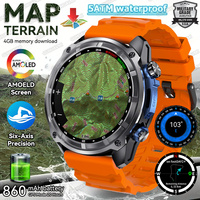 2025 New Terrain map GPS Smart Watch 4GB Memory 6 Satellite Systems AGPS 5ATM Waterproof&Six-Axis Sensor 860mAh Compass Bracelet