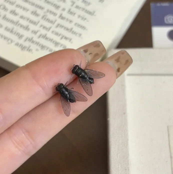 2Pairs Personalized Creative Mini Simulated Fly Earrings For Men Women Funny Abstract Niche Jewelry Accessories Couple Gift