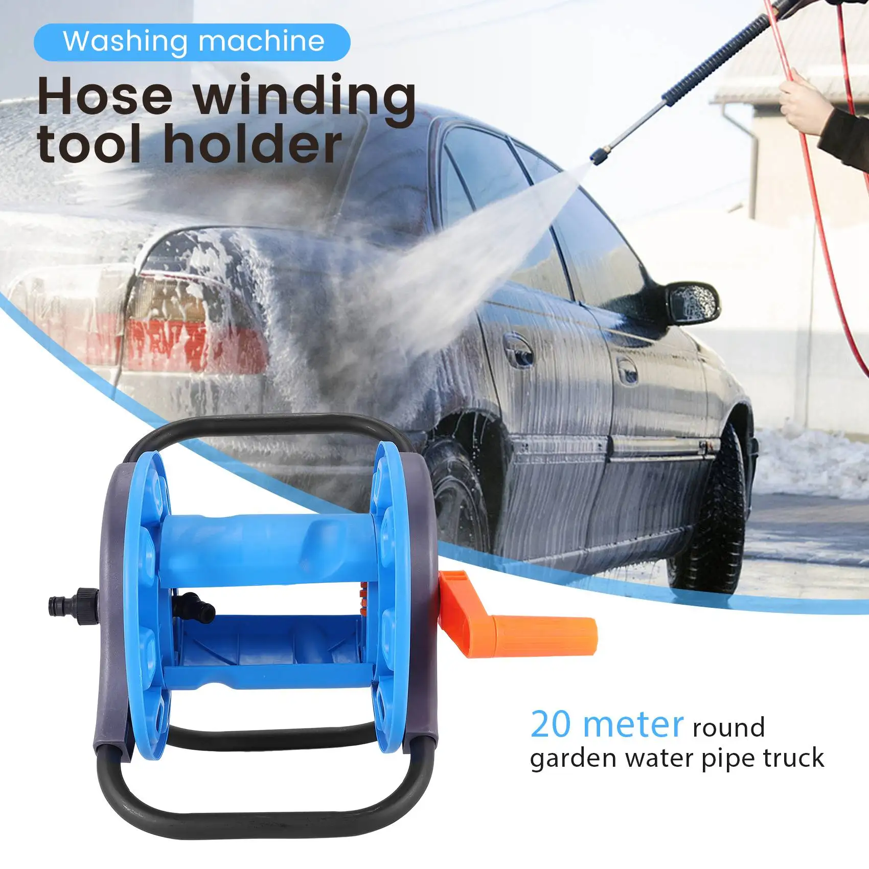 ABSE-Portable 20M Household Garden Water Hose Reel Cart Pipe Storage Car Washer Pipehose Winding Tool Rack Holder