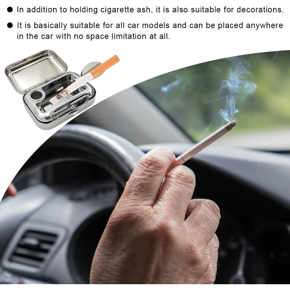 Mini Portable Ashtrays, Metal Pocket Dustproof Car Ash Tray with Lid, Compact Square Windproof Car Cigar Ashtrays view 5