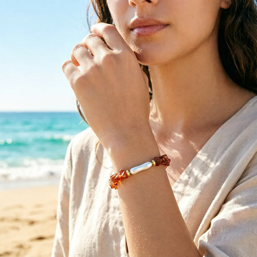 

Летний браслет из акриловых бусин неправильной формы для женщин, модный браслет с имитацией жемчуга, женские ювелирные украшения и аксессуары