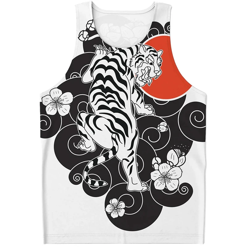 Summer Men's Sleeveless Tank Top Daily Sportswear Quick-drying Tiger Animal 3D Print Oversized Vest Street Hop-hop Tops Clothing