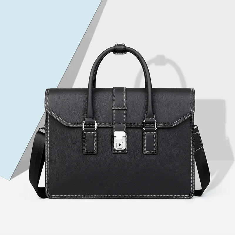New Genuine Messenger Luxury Leather Bag Men Bags Business Briefcase Top Layer Cowhide Laptop Bag Large Capacity Men's Handbag