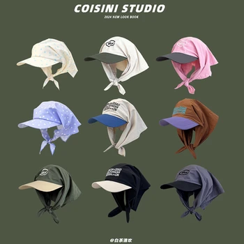 Kadınlar için 2024 yeni kişiselleştirilmiş renk eşleştirme başörtüsü kapaklar yaz Traver güneş kremi çok yönlü moda kayış güneş şapkaları erkekler