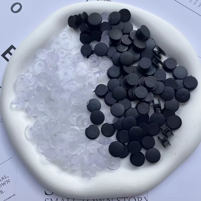 100/200/500 Pezzi Bottoni di Ricambio Trasparenti e Neri per Zoccoli, Accessori in Plastica per Sandali Fai-da-Te
