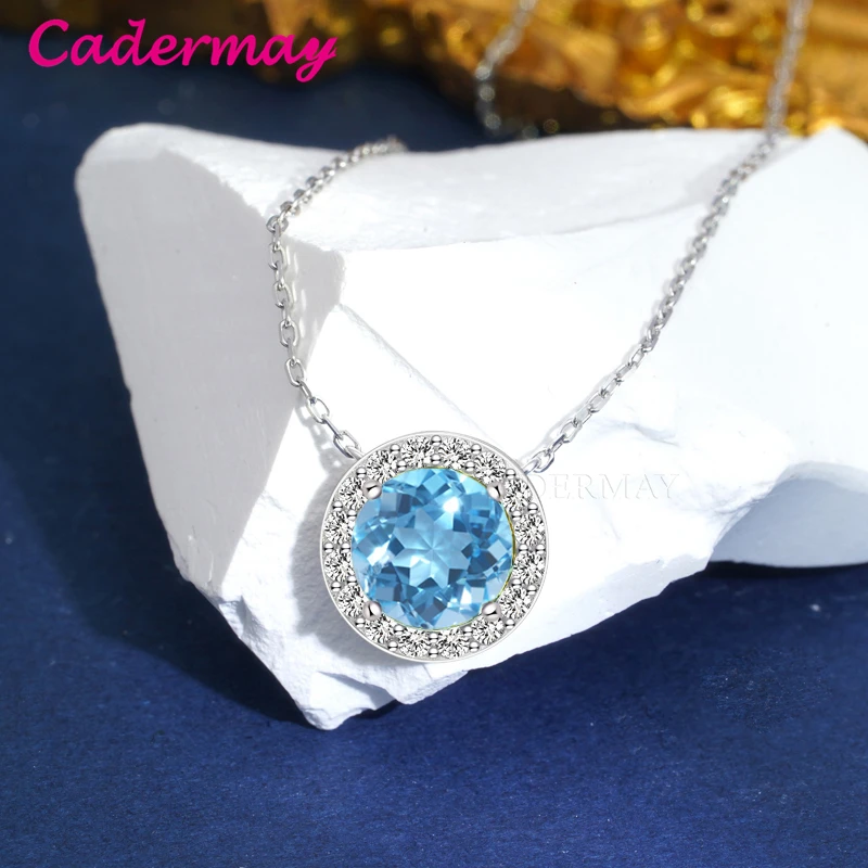 Cadermay Natural Swiss Blue Topaz Super Santa Maria Blue Sky Blue Topaz S925 Silver Necklace For Women Fine Jewelry