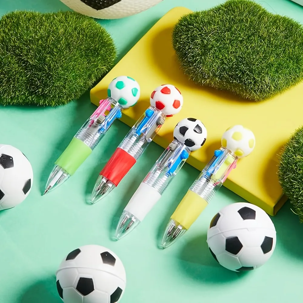 5Pcs Plastic Football 4 In 1 Multicolor Pen,Sports Fans Novelty Stationery Gift for School Office Birthday Party Use