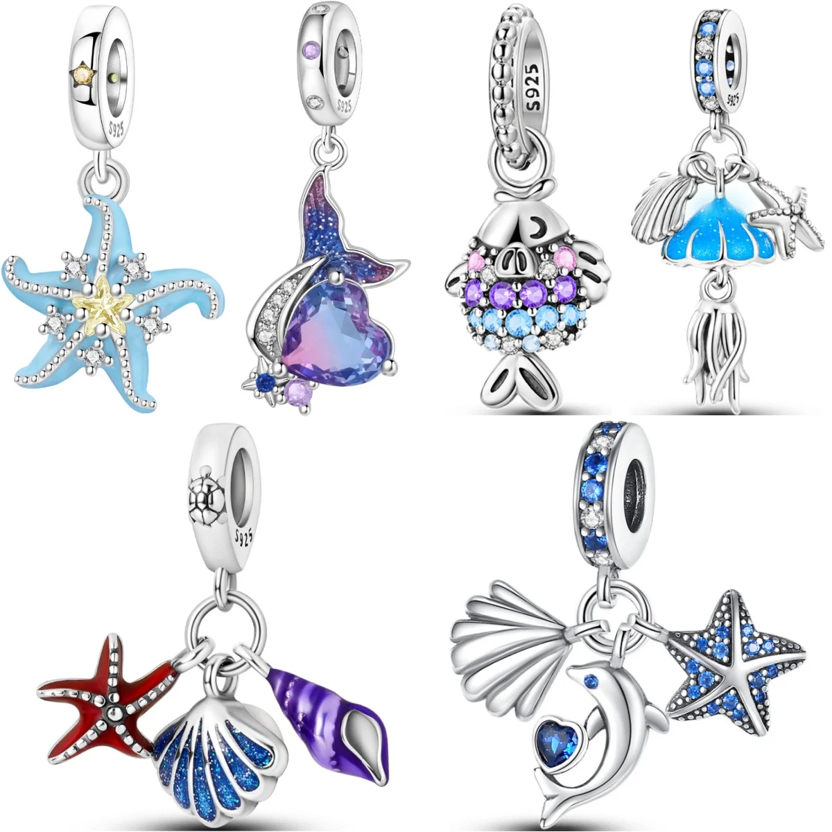 

PANPOKI 925 Sterling Silver Sea Star Ocean Pendant Beads Original Pendants Bracelet Charm Jewelry Party DIY Trendy Gifts