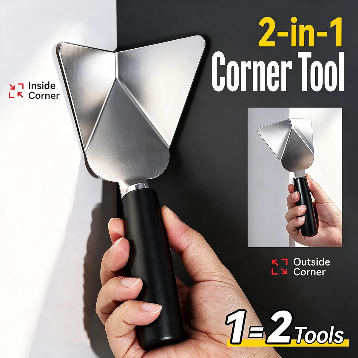 2 In 1 Drywall Corner Finishing Tool Stainless Steel Putty Knife Inside Outside Plaster Wall Scraper Smoothing