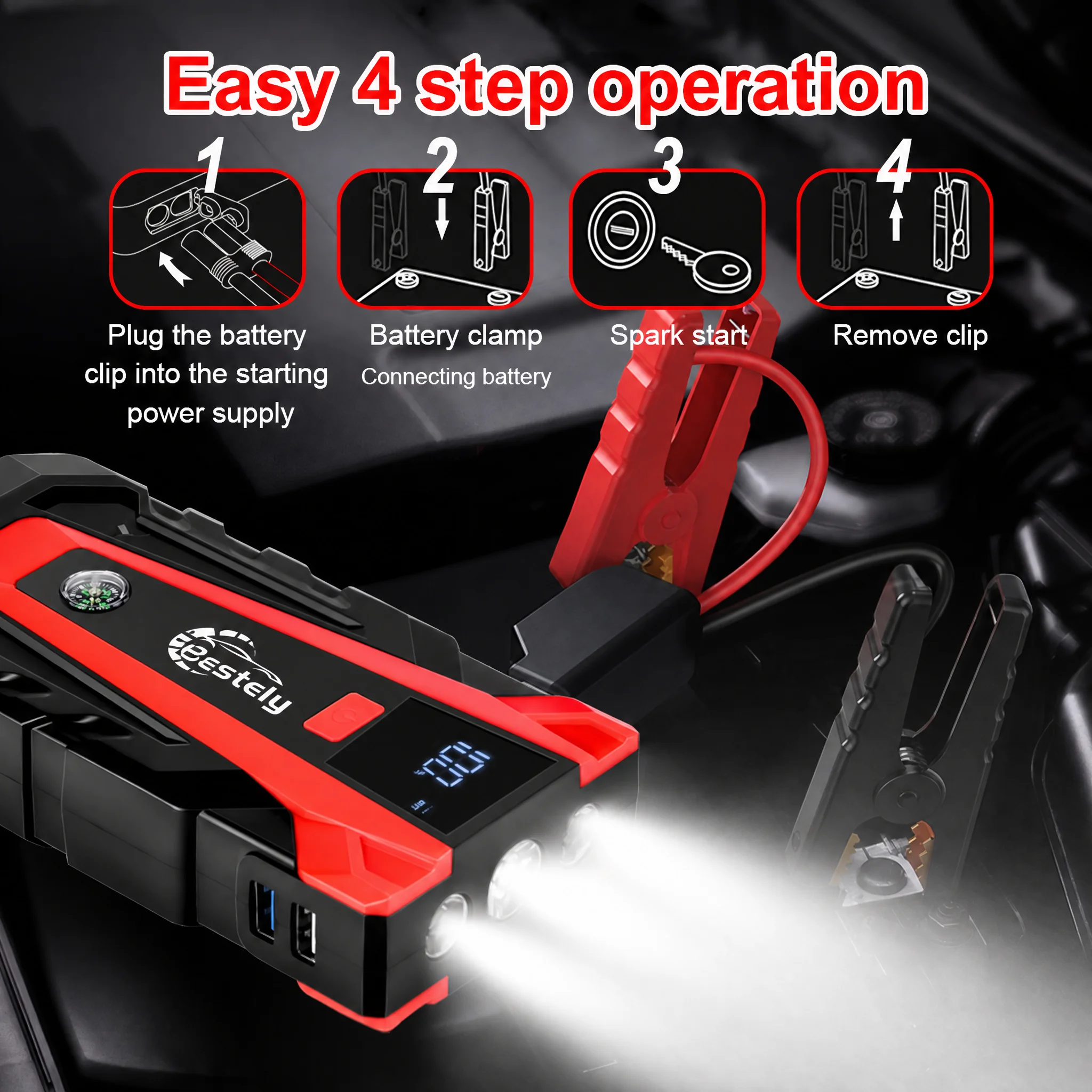 New 12V Car Jump Starter 99800mAh 3000A Portable Battery Starter Car Battery Starter with Power Bank LED Light Petrol Diesel Car