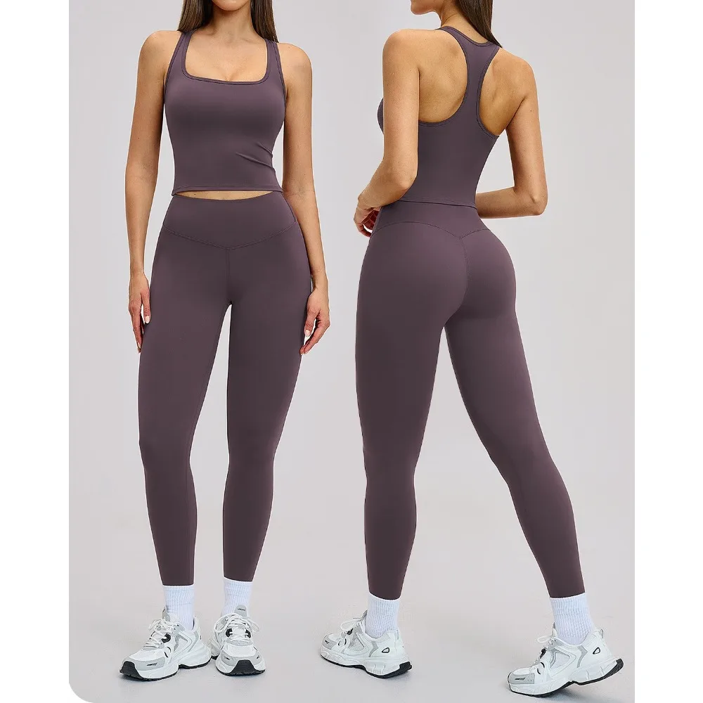 Women's Spring Compression Fit Open Back 2-Piece Active Set for Outdoor Running Cycling Gym Moisture-Wicking Lightweight