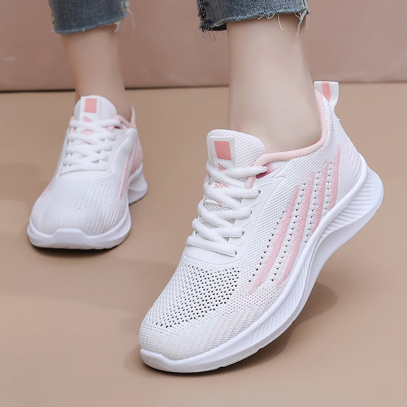 Women Autumn Mesh Casual Sneakers Breathable Knit Upper Lace Up Lightweight Non Slip Soft Sole Fashion Walking Sports Shoes