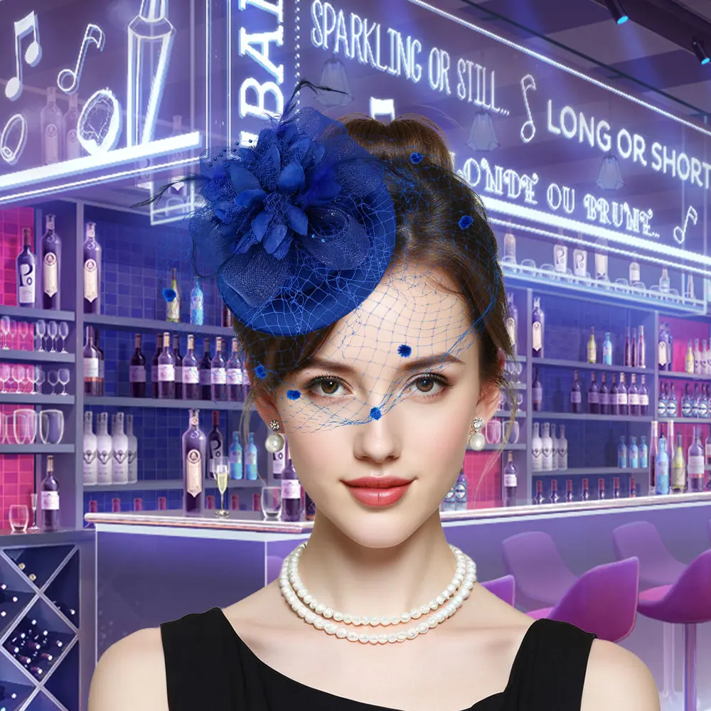 여성용 메쉬 깃털 머리 장식, 복고풍 우아한 신부 웨딩 모자, 할로윈 크리스마스 파티 헤어 액세서리, 신제품, 1 개