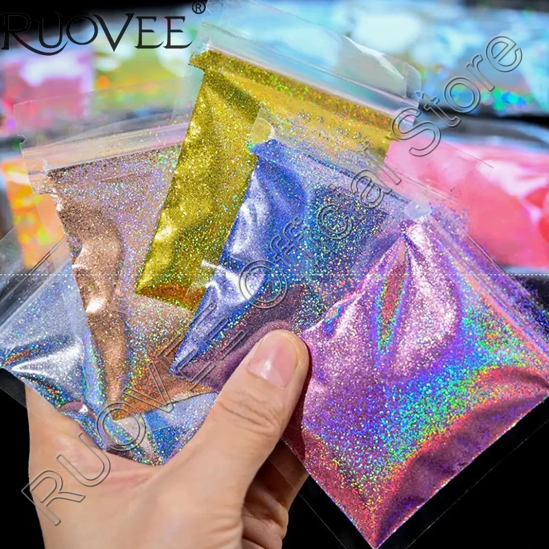 

0.2MM Holographic Laser 12Color Solvent Resistant Fine Glitter Dust Powder For Nail Art Eye shadow Makeup Gel Polish Facepaint