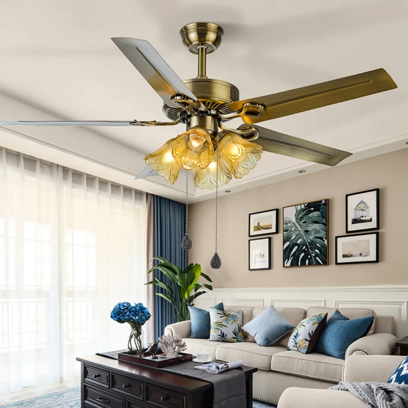 Bronze teto Fan Pull Cadeia Set, Extensão Pingente Decorativo, bola frisada, 2pcs